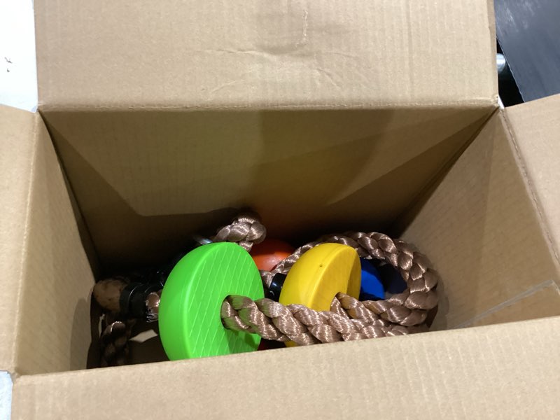Condition photo showing Good Condition for Climbing Rope Tree Swing with Platforms and Disc Swing Seat Set Outdoor Playground Accessories for Kids Including Hanging Strap & Carabiner Rope Swings for Tree Outdoor Swing Set Accessories Red Disc Swing Seat