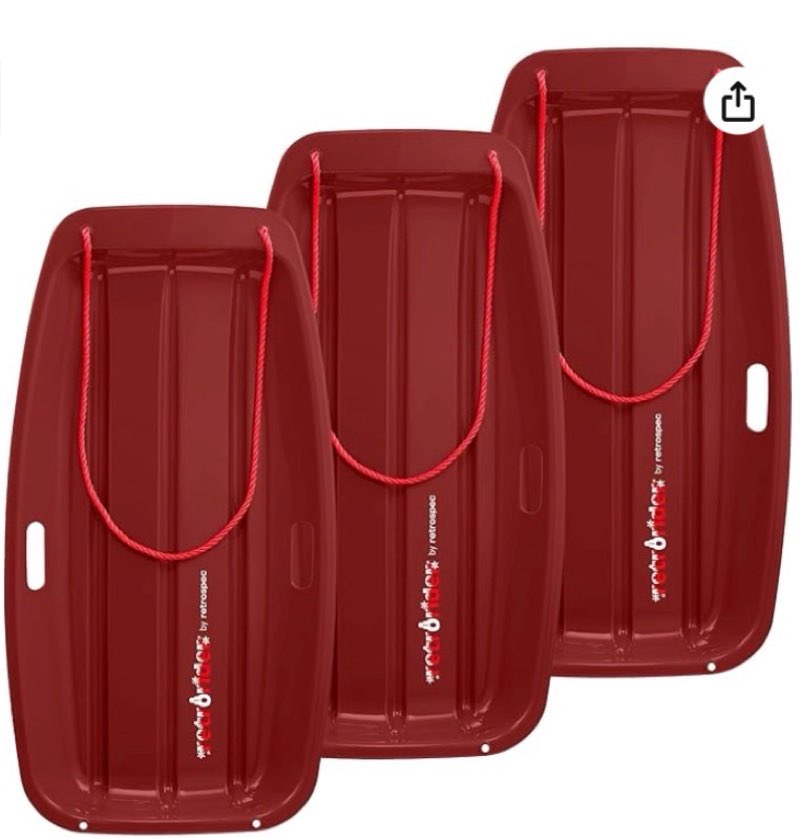 Retrospec Retrorider Plastic Snow Sled – Toboggan Style with Pull Rope, Cold-Resistant Coating, and Hard Bottom for Smooth Downhill Rides – Available in 35\" and 48\" Sizes for Kids and Adults 3-Pack Snowy Spruce 35\" (Red yellow pink )