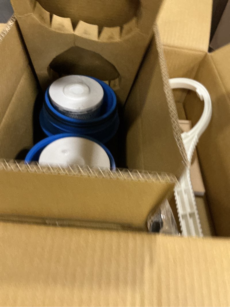 Condition photo showing New/Like New for ispring wgb21b 2-stage whole house water filtration system, with 10" x 4.5" sediment cto(chlorine, taste, and odor) filter, 1" inlet/outlet organe & green - sediment & chlorine