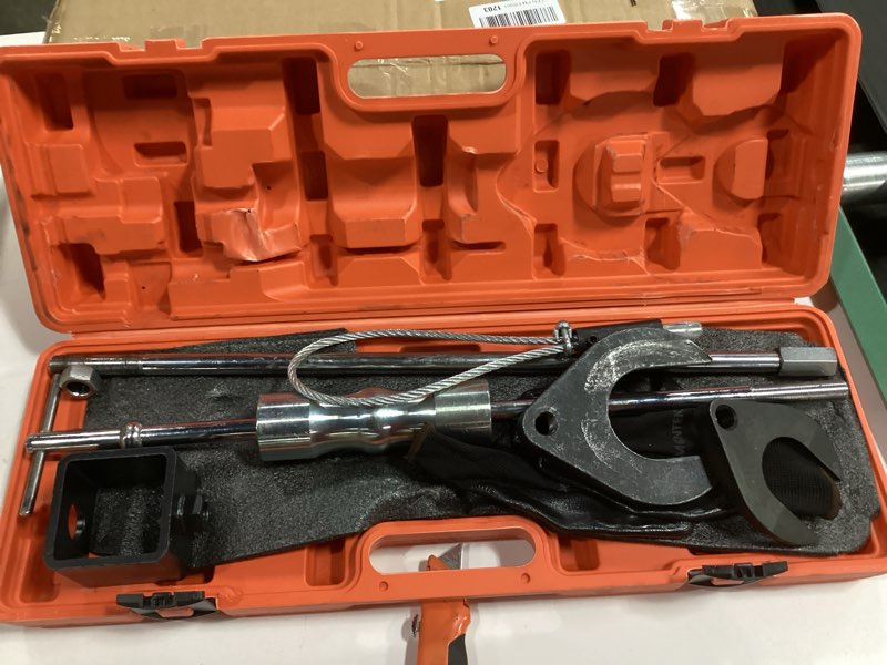 Condition photo showing As Is for Inner CV Axle Puller Tool with Slide Hammer, 63mm and 48mm CV Joint Fork Adapters, Front Wheel Drive Axle Puller Attachment CV Axle Removal Tool (8pcs Set with Carrying Box)