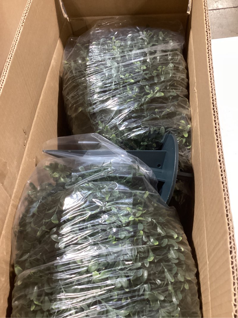 Condition photo showing New/Like New for Artificial Boxwood Ball Bush 27" Tree UV Resistance Rated with Spike. Easy to Push in The Ground.Plant Looks Great in a Planter Anywhere. Indoor/Outdoor Decor 2 Pack Boxwood Green 2