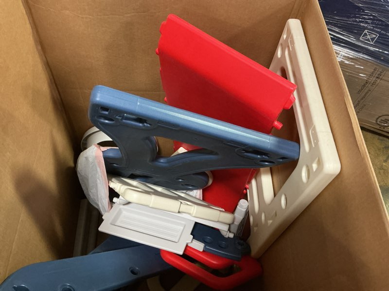 Condition photo showing As Is for Toddler Slide,Kids Climber Slide with Storage Space and Non-Slip Steps,Indoor Outdoor Playset with Basketball Hoopa and Telescope,Slide for Toddlers Age 1-3 Red