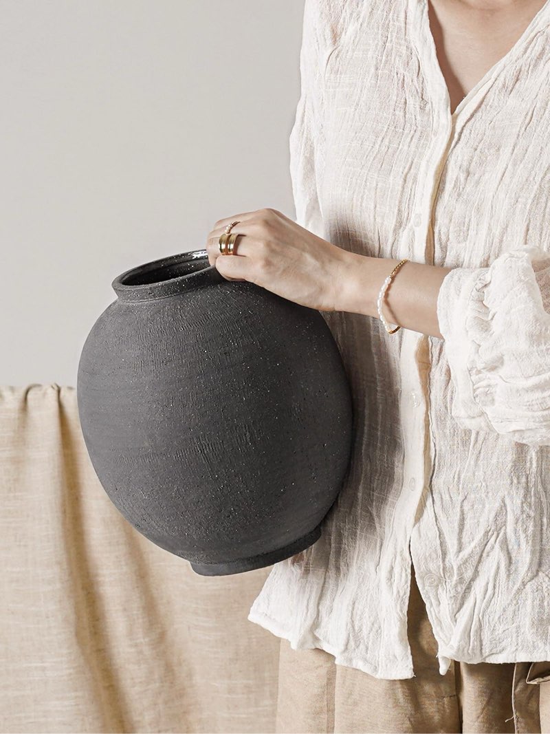 large blak ceramic vase - 9.8 inch rustic farmhouse vase for home decor, minimalist tall vases for l