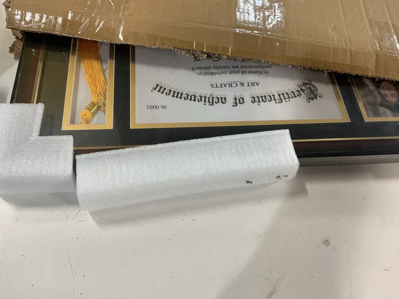 Condition photo showing New/Like New for yaetm 11x22 diploma frame with tassel holder for 8.5x11 certificate document & 4x6 photo with high definition glass, black mat over gold acid-free mat, black graduation frame 2025 11x22 diploma frame with tassel and picture black