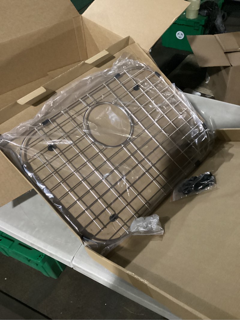 Condition photo showing Good Condition for serene valley sink bottom grid 19-1/16" x 13-5/8”, rear drain with corner radius 3-1/2", sink protector nlw1914r