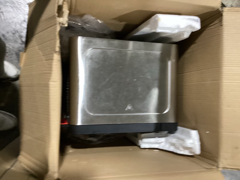 Condition photo showing As Is for instant pot no preheat required* 4-slice air fryer toaster oven with instantheat technology, 7-in-1, air fry, bake, toast, roast, broil, warm, and make pizza