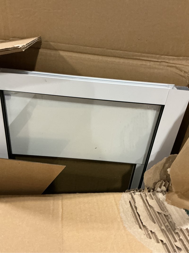 Condition photo showing As Is for dog door for sliding glass door, adjustable height 75 4/5" to 80 3/10" sliding door pet door insert, suitable for dogs up to 75 lbs, large, white standard white large