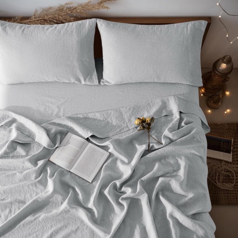 quince queen sheet set 4pc linen light grayn