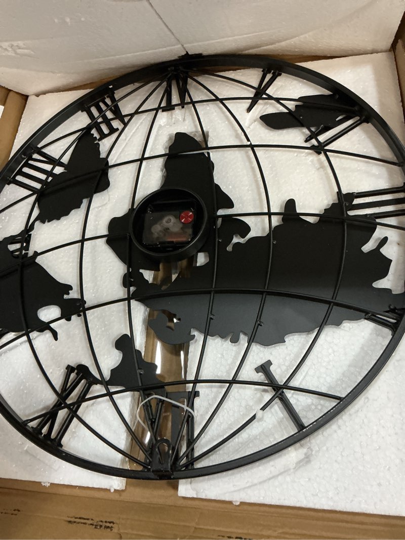 Condition photo showing Good Condition for LEIKE Large Wall Clock 20IN, World Map Modern Style Wall Clocks, Big Clock for Wall Living Room Decor, Office Wall Decor, Silent Non-Ticking for Bedroom, Kitchen, School Roman Number 20IN
