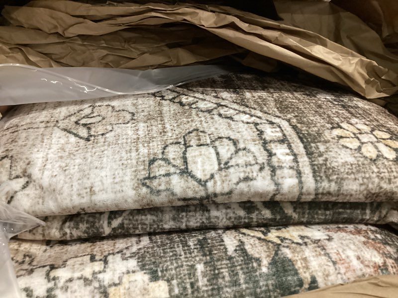 Condition photo showing As Is for area rug 10x14 washable vintage - soft traditional rug for living room bedroom dining room or home office -non slip backing large rugs with low pile farmhouse oriental retro carpet - dark brown dark brown 10' x 14' (rectangular)