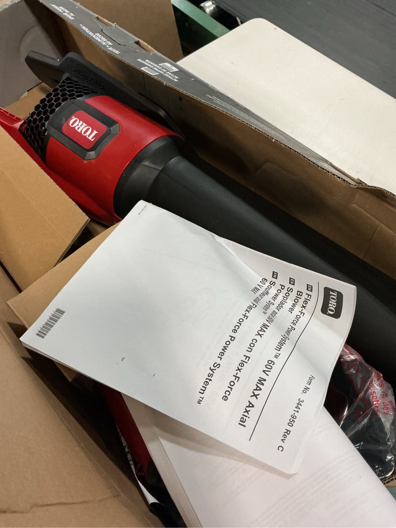 Condition photo showing As Is for toro flex-force 60-volt max cordless battery string trimmer and leaf blower combo kit 2 ah (battery & charger included)