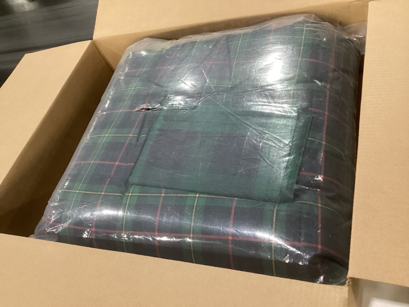 Condition photo showing Good Condition for eddie bauer - queen comforter set, cotton reversible bedding with matching shams, stylish plaid home decor (woodland tartan green, queen) woodland tartan dark green queen