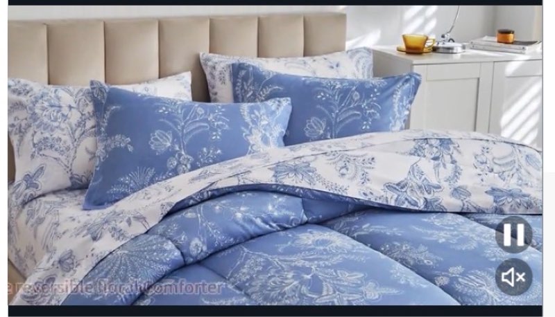 WONGS BEDDING Blue Comforter Set Queen, 7 Pieces Bed in a Bag French Toile Comforter with Sheets, So