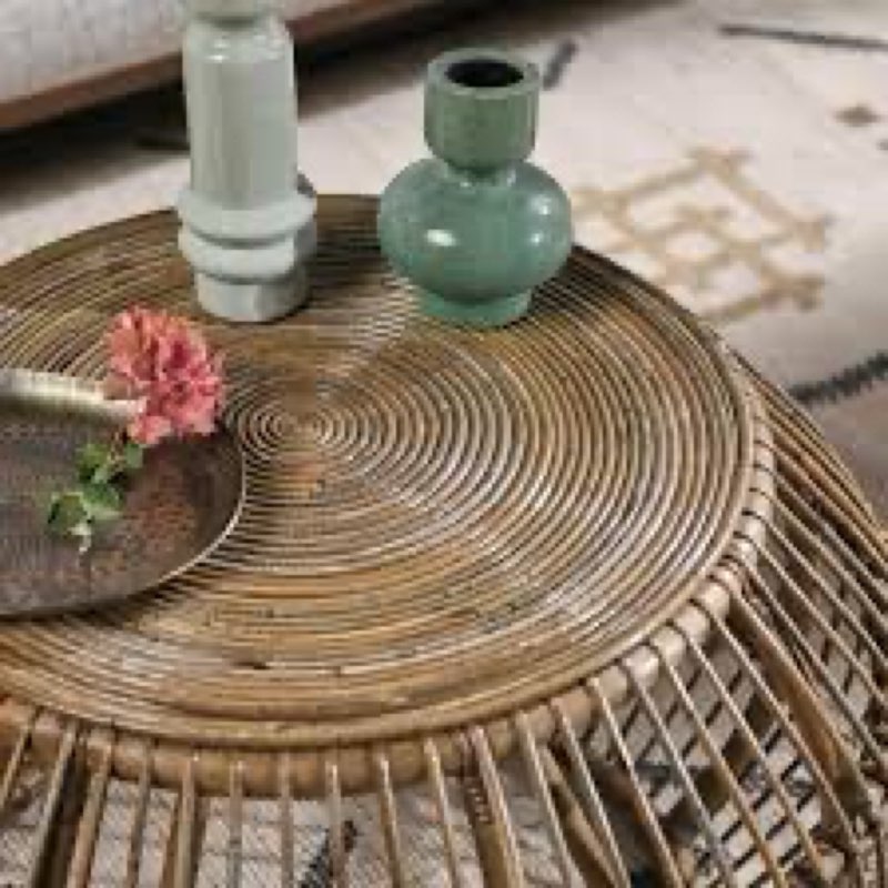curry rattan drum coffee table