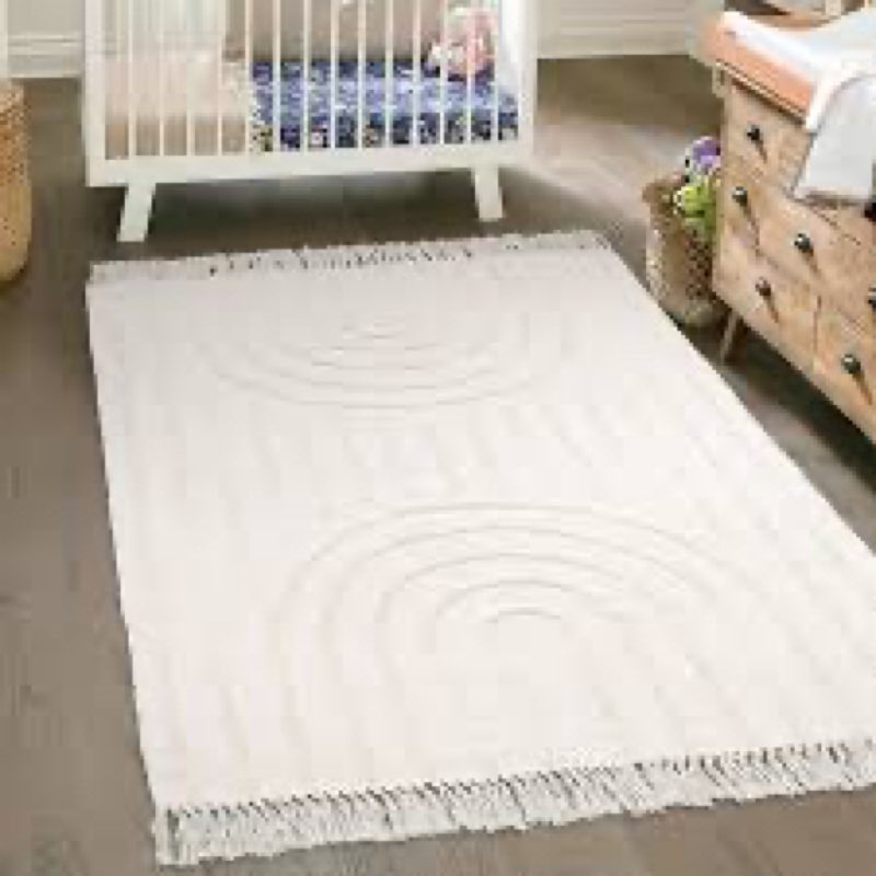 Handmade Boho Cotton Hand Tufted Washable Rug Woven Tufted Living Bedroom Farmhouse Indoor Floor Carpet for Entryway Kitchen Porch Dorm (Beige, 82x 59