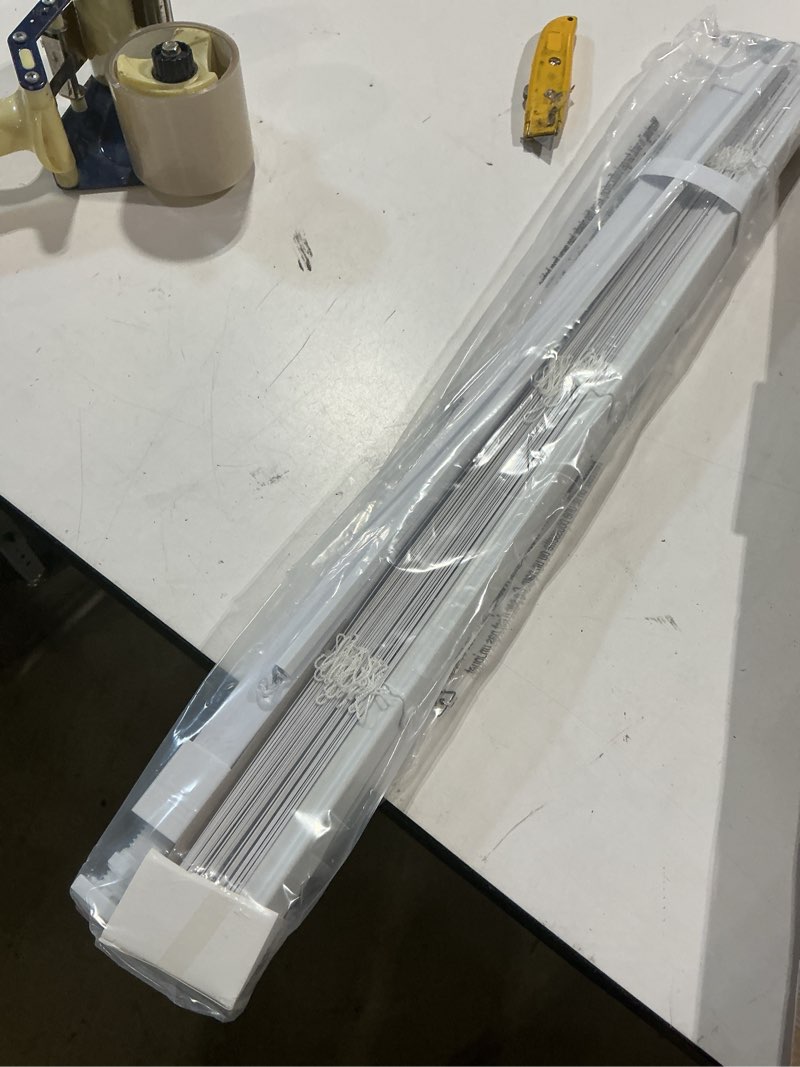 Condition photo showing New/Like New for project source premium 2-in slat width 34-in x 64-in cordless white vinyl room darkening
