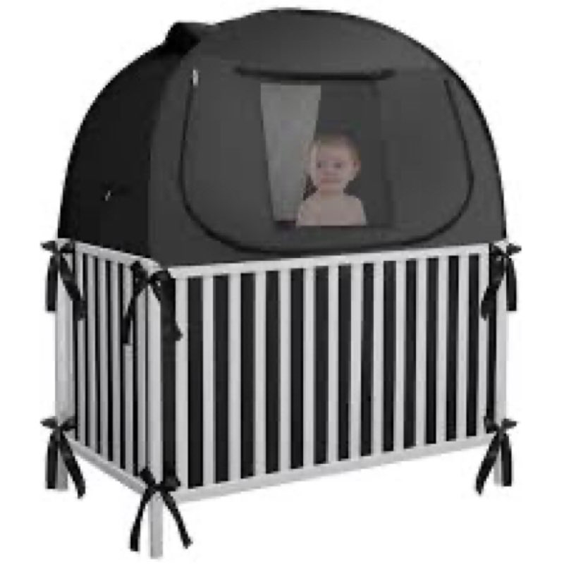 L RUNNZER Crib Blackout Cover, Breathable Blackout Crib Cover to Block 90% of Light, Portable Crib T