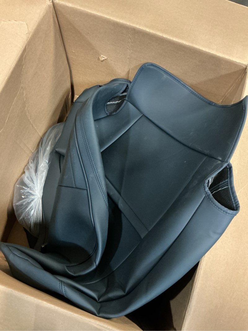 Condition photo showing As Is for leather seat covers custom fit for maverick 2022-2026, compatible with xl, xlt, lobo, lariat, tremor model - armrest covers included - faux leather, fully covered, fit like a glove navy blue