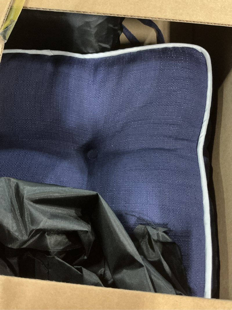 Condition photo showing As Is for favoyard patio cushions 17 x 17 inch indoor & outdoor chair cushions water-resistant seat cushion for patio furniture 3-year color fastness square tufted couch chair pads with ties, 2 pack, blue blue 17 x 17 in