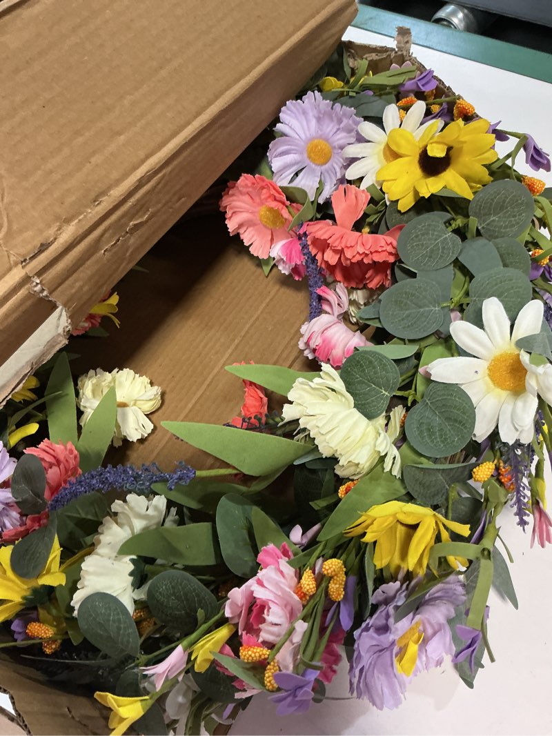 Condition photo showing Good Condition for violetevergarden 28 inch spring wreaths for front door large spring wreath 6 colors floral wreath with lavender daisy and eucalyptus for indoor outdoor holiday celebration