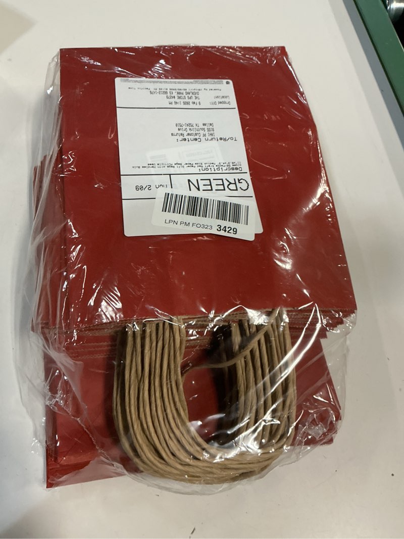 Condition photo showing New/Like New for qiqee 50-Packs Kraft Red Paper Gift Bags with Handles Bulk 11"x8.3"x4.3" Medium Size Paper Bags Mult