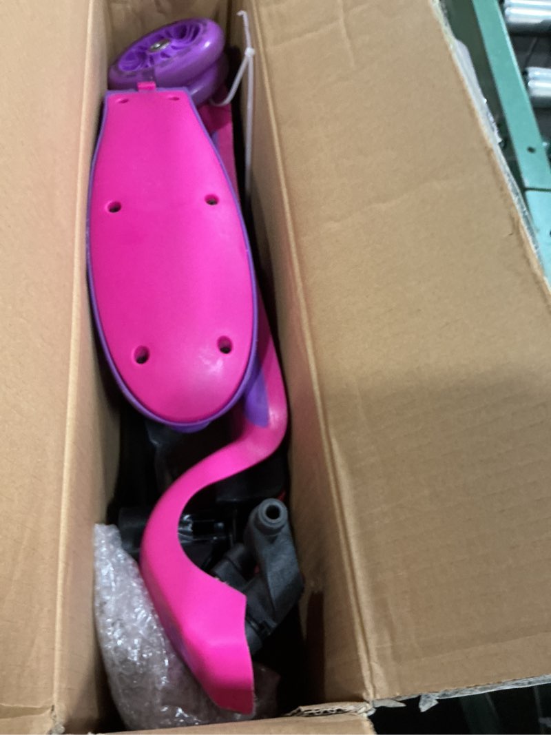 Condition photo showing As Is for gotrax ks3 kids kick scooter, led lighted wheels, adjustable height handlebars and removable seat, lean-to-steer & widen anti-slip deck, 3 wheel scooter for kids ages 2-8 and up to 110 lbs purple with seat
