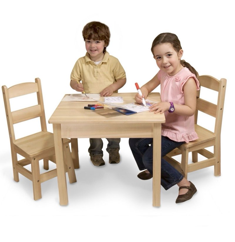 Melissa & Doug Solid Wood Table and 2 Chairs Set - Light Finish Furniture for Playroom