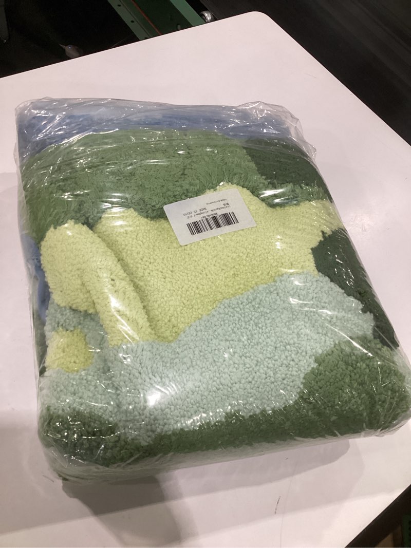 Condition photo showing New/Like New for color&geometry cute green moss bathroom runner rug 47"x39", long rectangular boho aesthetic bath mat shaggy absorbent non slip washable area living bedroom unique decor, jungle jungle-xlarge