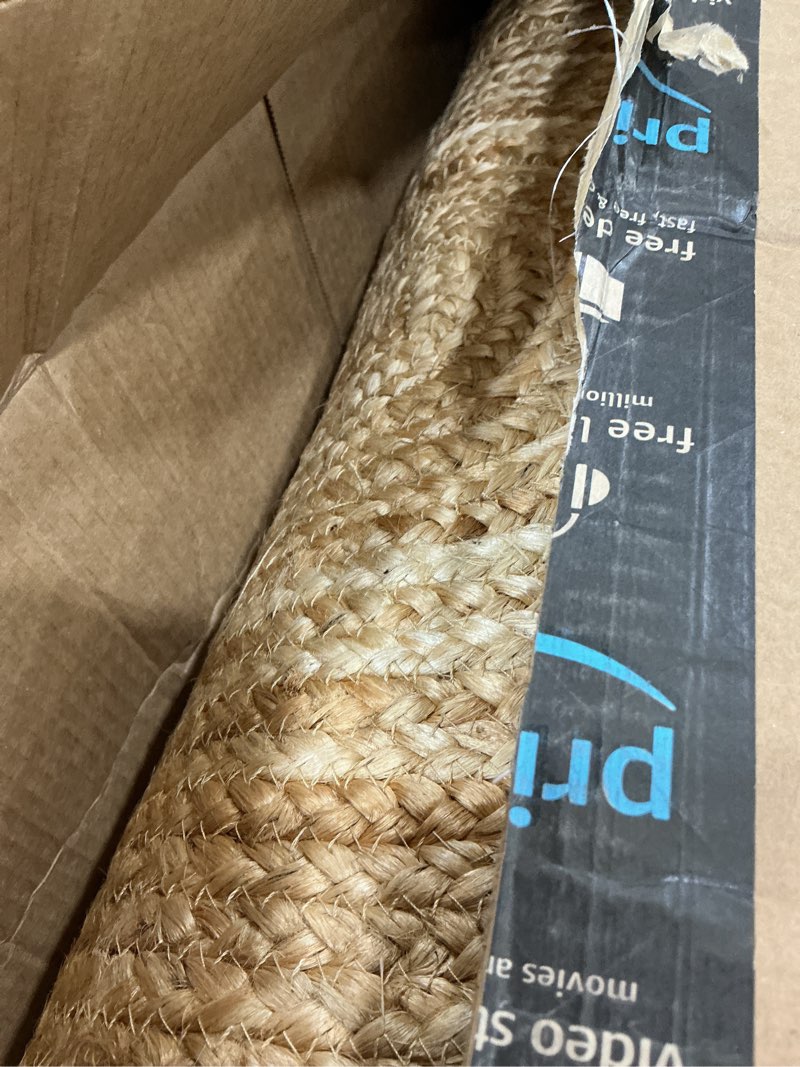 Condition photo showing Good Condition for hand woven jute area rug - 5' x 7' feet - rustic beige reversible oval rugs for bedroom, kitchen, living room - vintage natural braided entry floor décor boho oval area rugs 5x7 feet natural 12 5' x 7' (oval)