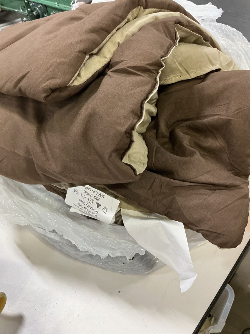 Condition photo showing As Is for Homelike Moment Queen Comforter Set Brown, Comforters Queen Size Set Lightweight Reversible Down Alternative Bed Comforter Full Size Soft, All Season 3 Pieces Sets Brown/Beige 02-brown/Beige Full / Queen