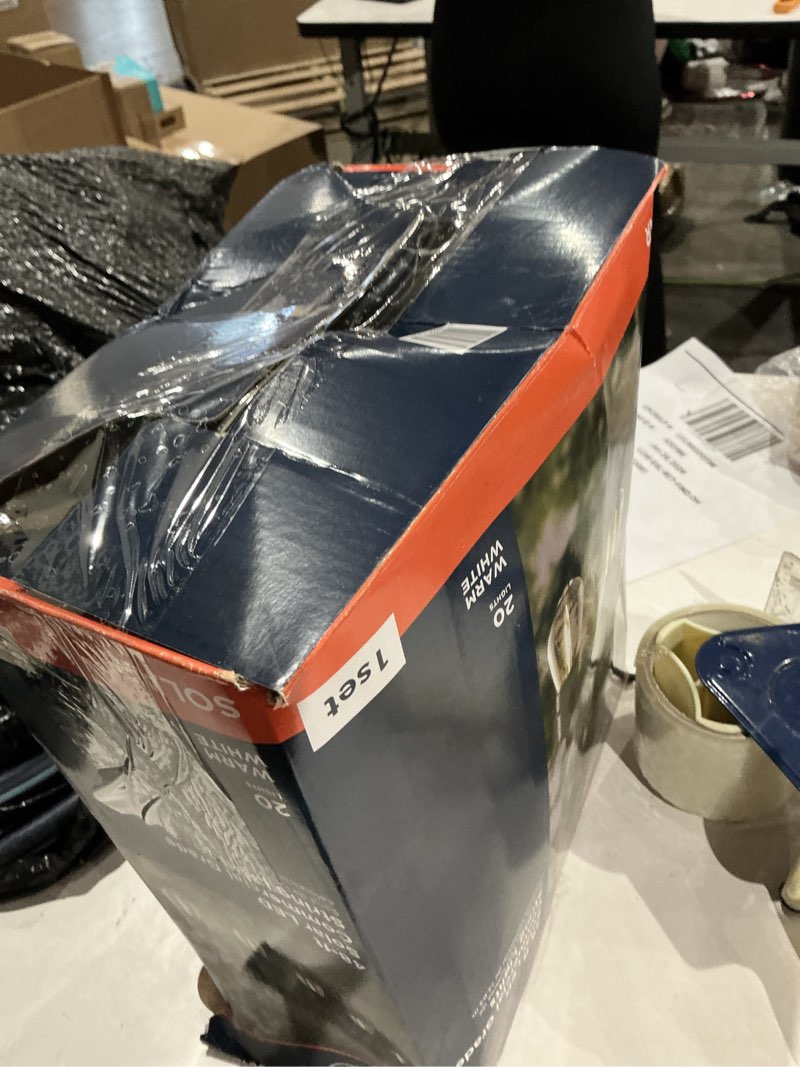 Condition photo showing As Is for 48-ft solar black indoor/outdoor string light with 20 white -light led edison bulbs - 6631259