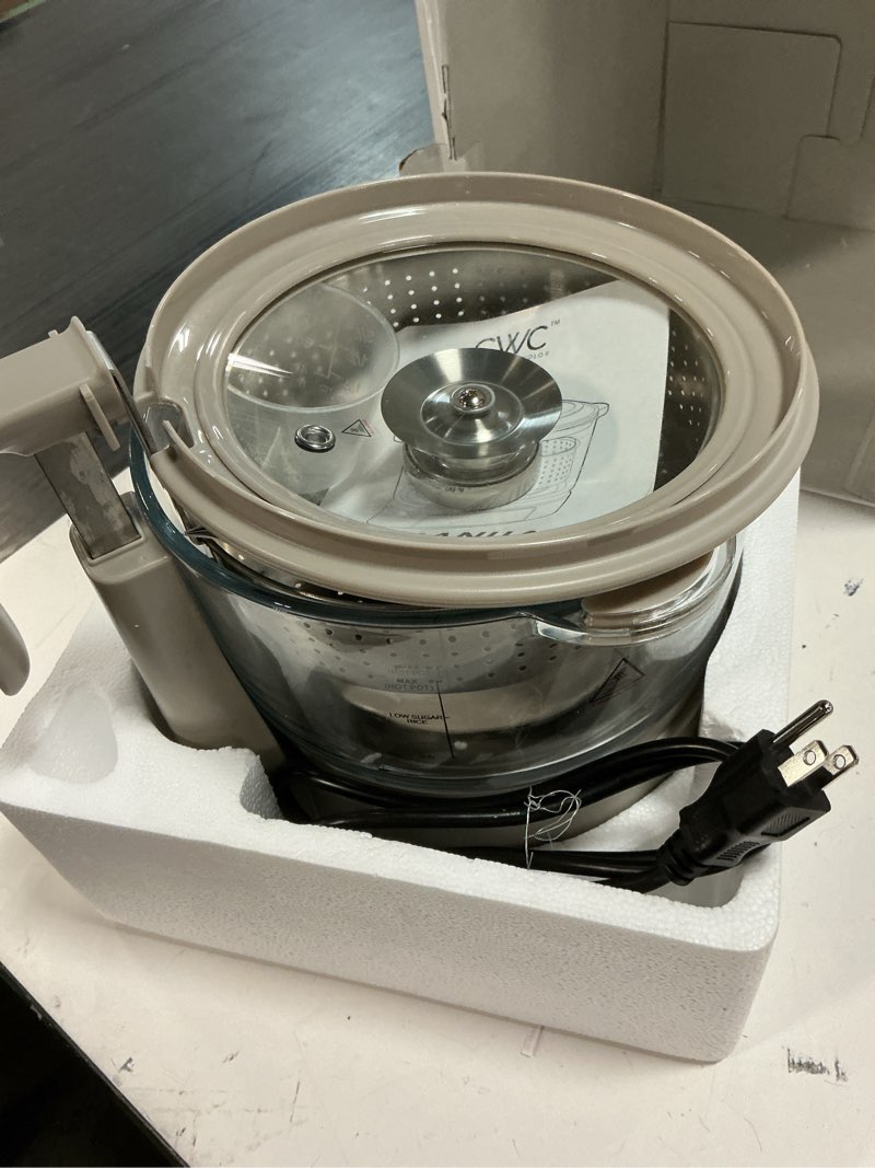 Condition photo showing Good Condition for cook with color 3l glass mini low carb rice cooker – holds 2 cups raw/makes 6 cups cooked with auto lift filter basket, hotpot & steamer for rice, grains, digital panel with keep warm, greige