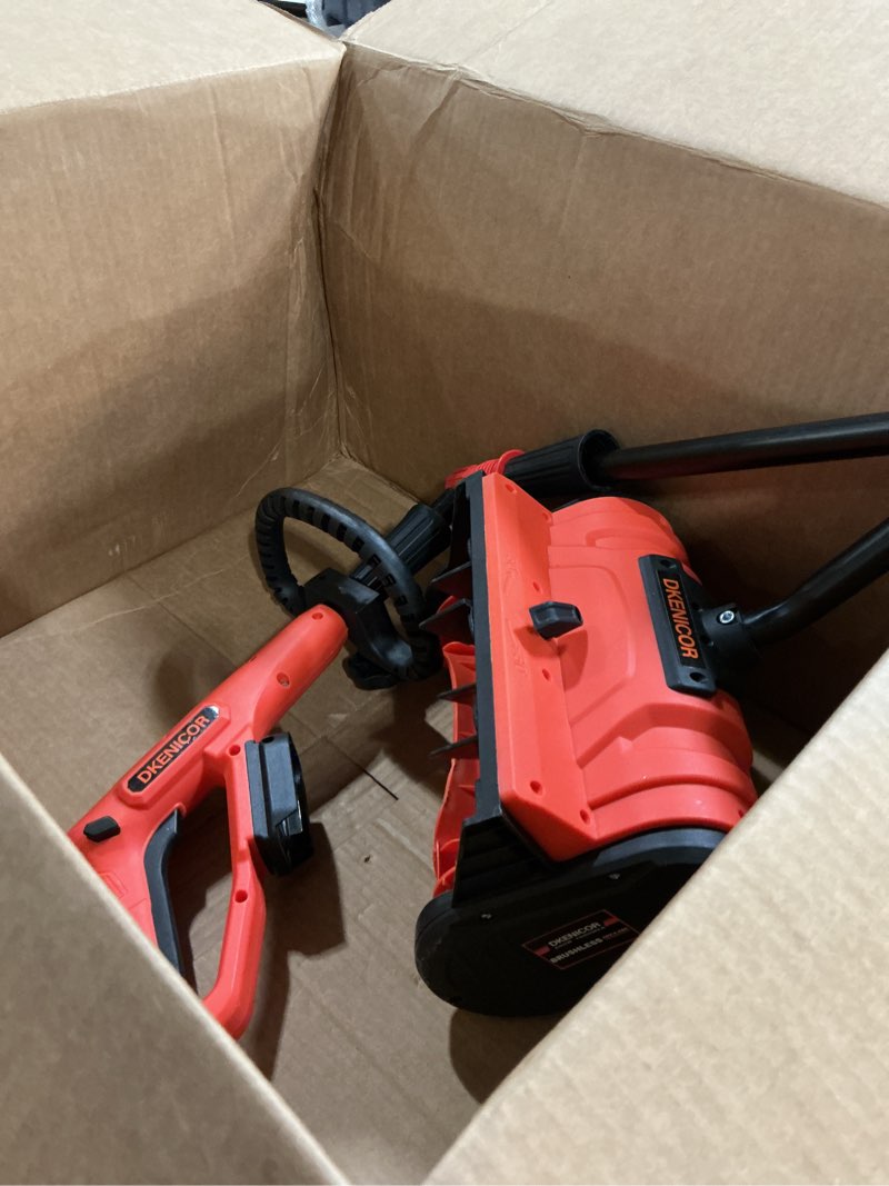 Condition photo showing As Is for voltask 12-inch corded snow blower, 10 amp electric snow blower with directional plate (similar to the stock photo )