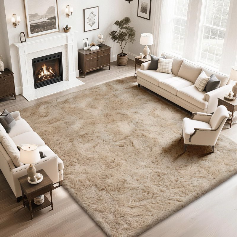 yongyangjuxin Fluffy Rug Shaggy Area Rug, Beige 8x10 Area Rugs for Living Room, Large Shag Area Rugs
