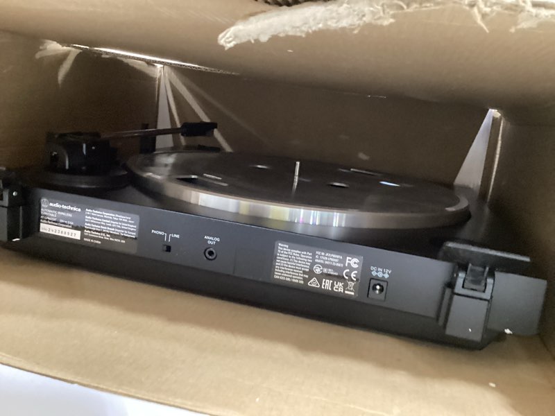 Condition photo showing As Is for audio-technica at-lp60xbt-bk fully automatic wireless belt-drive turntable (black) (atlp60xbtbk) black standalone turntable