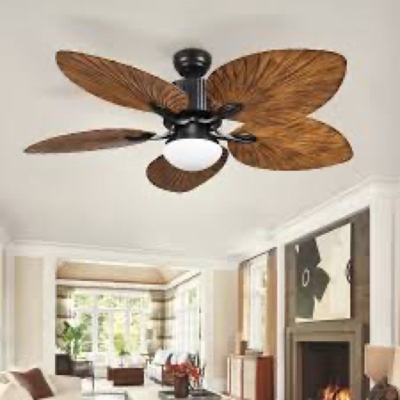 HEMLDAN 52" Ceiling Fan, Tropical Ceiling Fans with APP and Remote Control, Indoor Palm Leaf Ceiling