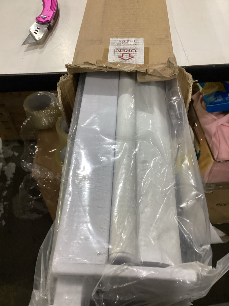 Condition photo showing As Is for joydeco no drill blackout shades, free-stop cordless roller shades, uv protection, thermal insulated blinds for indoor windows, easy install window blinds for home and office (white, 51" w x 75" h) white (no drill) 51"w x 75"h