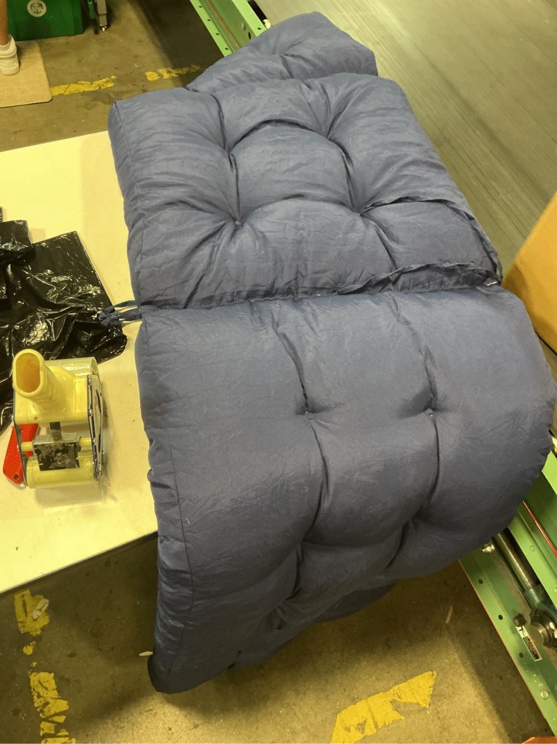 Condition photo showing As Is for outdoor bench cushion, waterproof bench cushion for outdoor/indoor furniture, tufted patio bench seat cushion, fade resistant outdoor cushions for porch swing couch, navy blue navy blue 48x18x5 inch