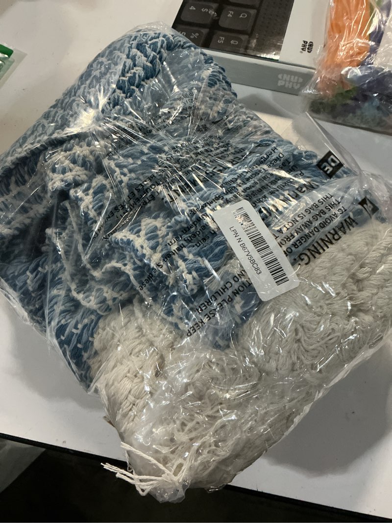 Condition photo showing New/Like New for lahome belle boho bedroom rug, 3x5 blue office rug lightweight bath door mats indoor woven entry rugs with tassels, non shedding washable throw farmhouse carpet for living room camper rv 3' x 5' (rectangular) blue/multi