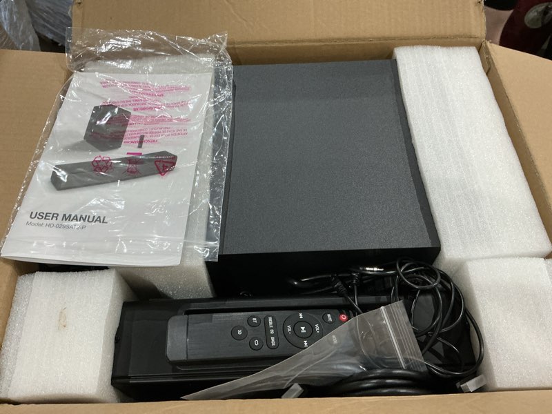 Condition photo showing Good Condition for geoyeao sound bar with subwoofer, 200w 2.1 ch soundbar w/dolby atmos surround sound system, 3d bass adjustable home theater bluetooth tv speaker for smart tv/projector/pc