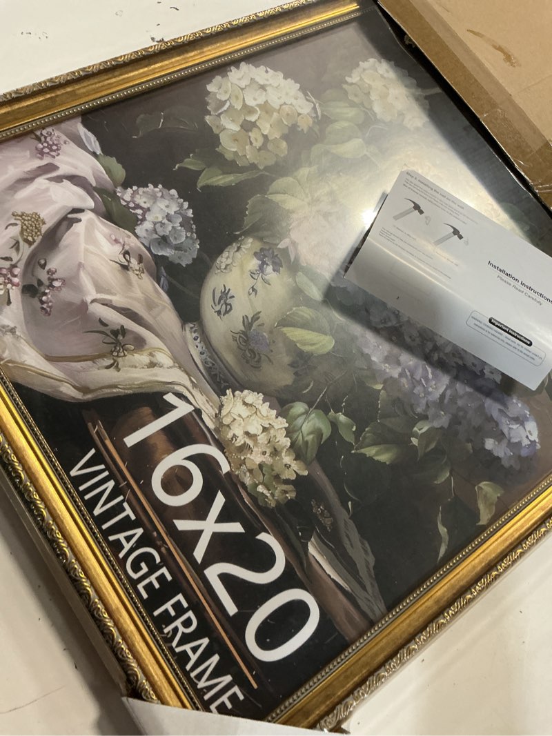 Condition photo showing Good Condition for 16x20 picture frame, ornate vintage gold photo frames with hd glass for wall hanging & tabletop display, 16 x 20 antique photo frame with distressed rust-like finish, retro home decor 16x20-1p gold