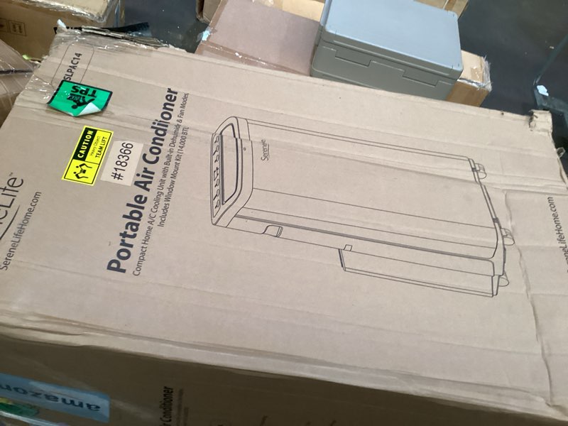 Condition photo showing As Is for incomplete missing pieces *serenelife small air conditioner portable 14,000 btu with built-in dehumidifier - portable ac unit for rooms up to 650 sq ft - remote control, window mount exhaust kit 14,000 btu cooling only