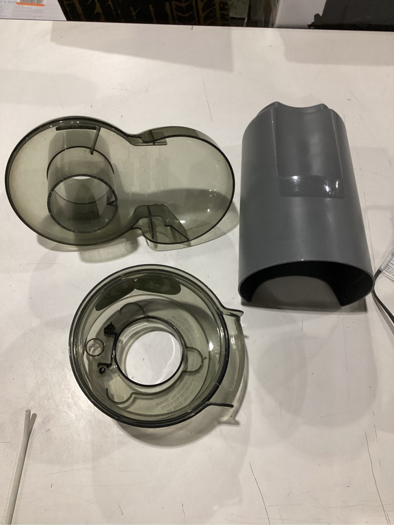 Condition photo showing As Is for **untested** hamilton beach juicer machine, centrifugal extractor, big mouth 3\" feed chute, easy clean, 2-speeds, 40 oz. bpa free pitcher, 850 watt motor, silver (67850)