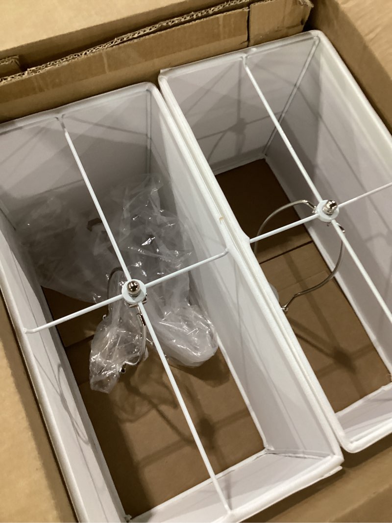 Condition photo showing Good Condition for rectangular lamp shades set of 2, 16"l x 8"w x 10"h, large rectangle lampshades for table lamps floor lamps, natural linen bedside lamp shades, spider, harp holders included, easy assembly, white