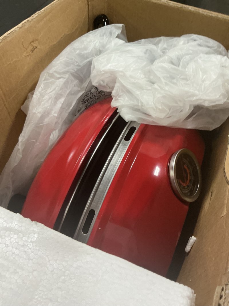 Condition photo showing As Is for Electric Pizza Oven Indoor with Glazed Ceramic Stone, 12-Inch Portable Countertop Pizza Maker with Adjustable Timer, 1200W Heat up to 800°F Pizza Maker with Viewing Window for Home DIY Pizza 12inch Red