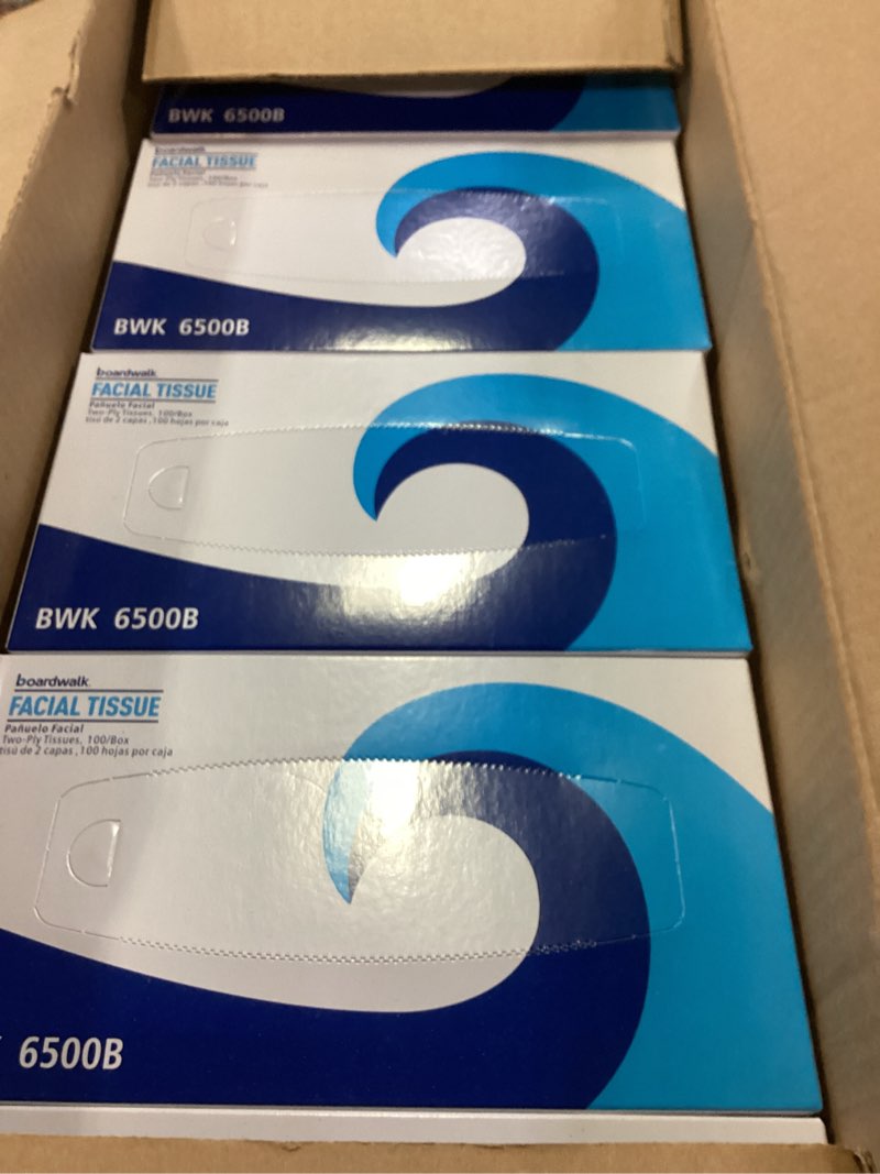 Condition photo showing New/Like New for Boardwalk 6500 Facial Tissue, Flat Box, 2-Ply (30 Packs of 100) 1 Case (30 Boxes)
