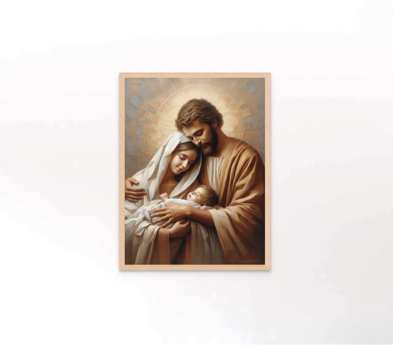 Painting, Christian Catholic Art, Catholic Printable, Saint Joseph Virgin Mary and Baby Jesus, Bible Verse Wall Art, Jesus Print