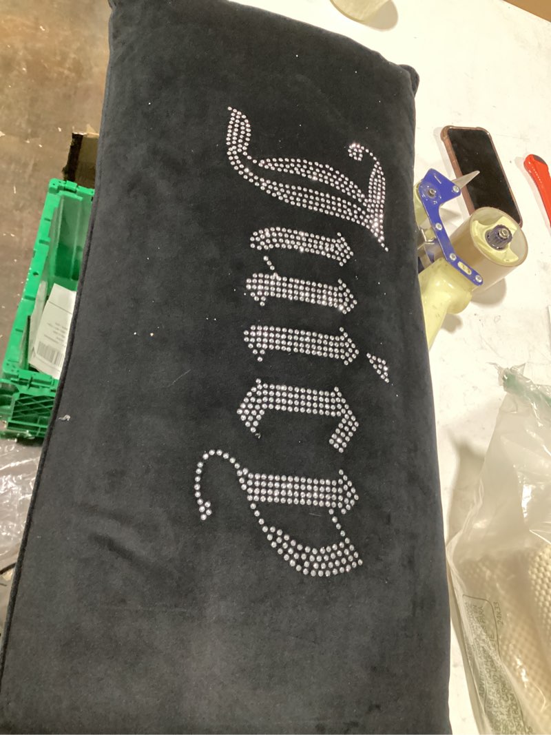 Condition photo showing Good Condition for Juicy Couture Rectangle Decorative Accent, Premium Reversible Throw Pillow, Living Room and Bedroom Décor, 16"x36", Velvet Rhinestone Black