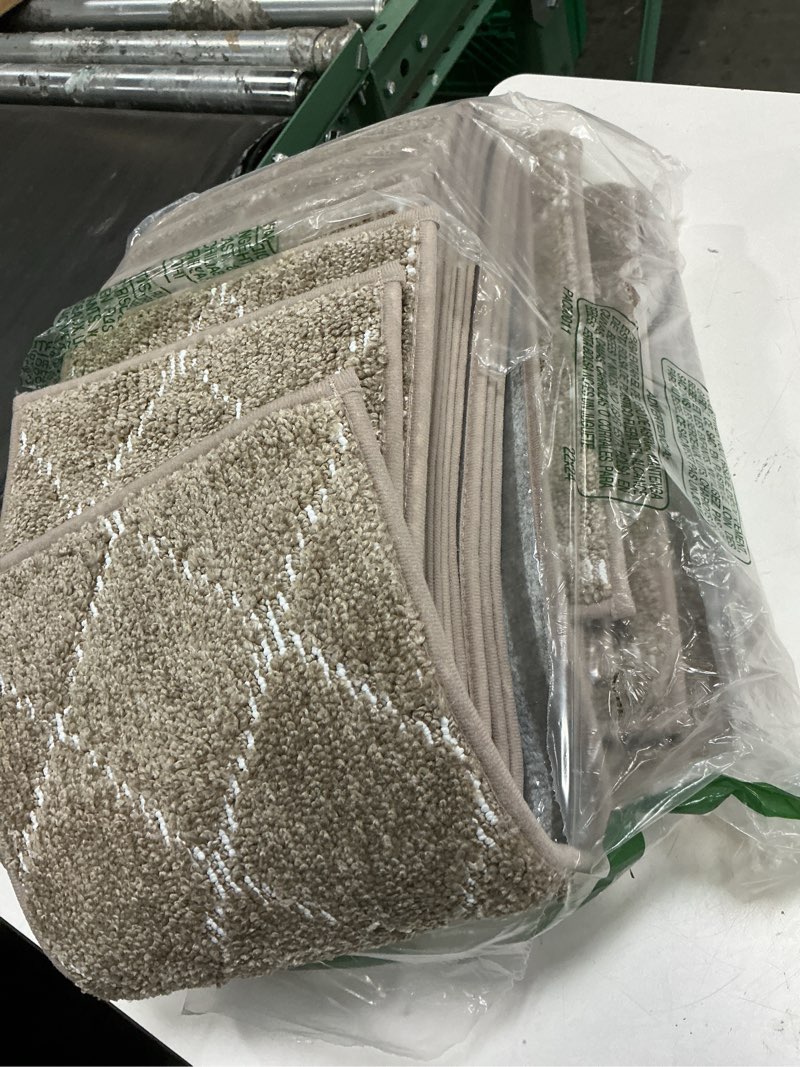 Condition photo showing As Is for cosy homeer edging stair treads non-slip carpet mat 28inx9in indoor stair runners for wooden steps, edging stair rugs for kids and dogs, 100% polyester tpe backing (15pc, beige) beige 28 x 9 inches (15 pieces)