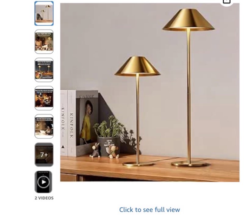 Seyxicnor Gold Cordless Lamp Set of 2, Rechargeable Battery Table Lamps, Metal Lampshade with Flexib